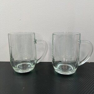 Vintage Glass Beer Mug France Nautical Etched Clipper Ship Boat16 oz Lot of 2